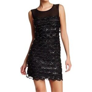 NWT Jessica Simpson Sequined Tiered Ruffle Black LBD Cocktail Dress Size 4 NEW